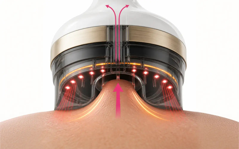 Simplified cross-section of skin showing fibrous bands pulling the surface into dimples